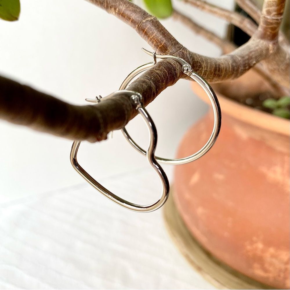 Jacmel Mauritius | Stainless Steel Heart & Hoop Mismatched Earrings 1 3/8" Long - Picture 2 of 6